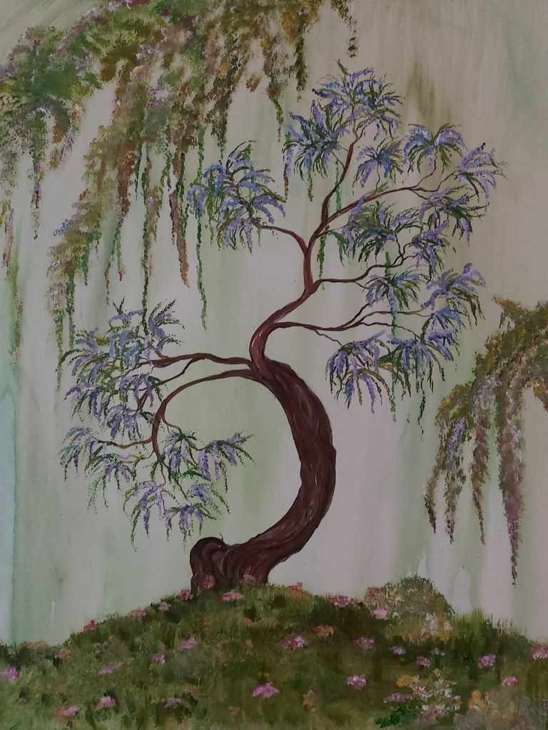 Acrylgemälde von Enthousio-Art. Harmonischer Bonsai. Kathi Hildebrandt. Nicht mehr verfügbar.