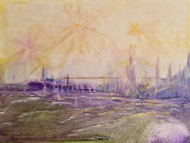 Beispiel für Esoterische, Spirituelle Gemälde. Seelenbilder von Enthousio-Art. Kathi Hildebrandt, Ganzheitliche Künstlerin. Stadt am Meer.