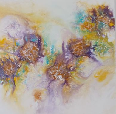Ein Kunstwerk auf Leinwand. Acrylfarben mit Gold und bunten Farben. Fluid-Painting von Enthousio-Art. Künstlerin: Kathi Hildebrandt