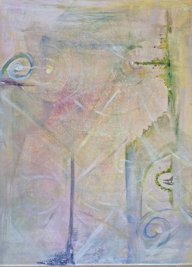 Beispiel Kraftbild. Zarte Farben, fantasievolle Landschaft. Kathi Hildebrandt, Enthousio-Art.