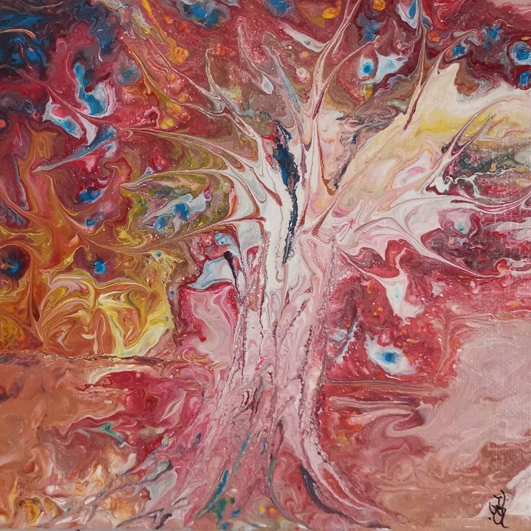 Acrylgemälde von Enthousio-Art. Kathi Hildebrandt. Pouring - Baum. Dieses Gemälde ist bereits vergeben.