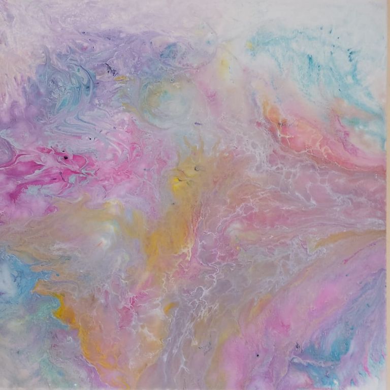 Acrylgemälde von Enthousio-Art. Kathi Hildebrandt. Fließende Dynamik in Pastellfarben. Dieses Gemälde ist bereits vergeben.