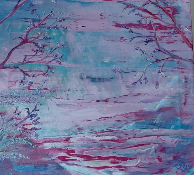 Acrylgemälde von Enthousio-Art. Kathi Hildebrandt.  Abstrakter Meerblick. Dieses Gemälde ist bereits vergeben.