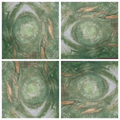 Spirituelle Kunst. Botschaft der Seele in Form eines ganz persönlichen Gemäldes. Beispiel eines Seelenbildes mit einem grünen Auge.